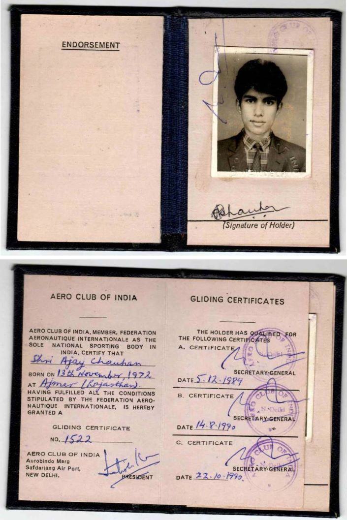 Ajay Chauhan's Civil Glider Pilot Qualification, India